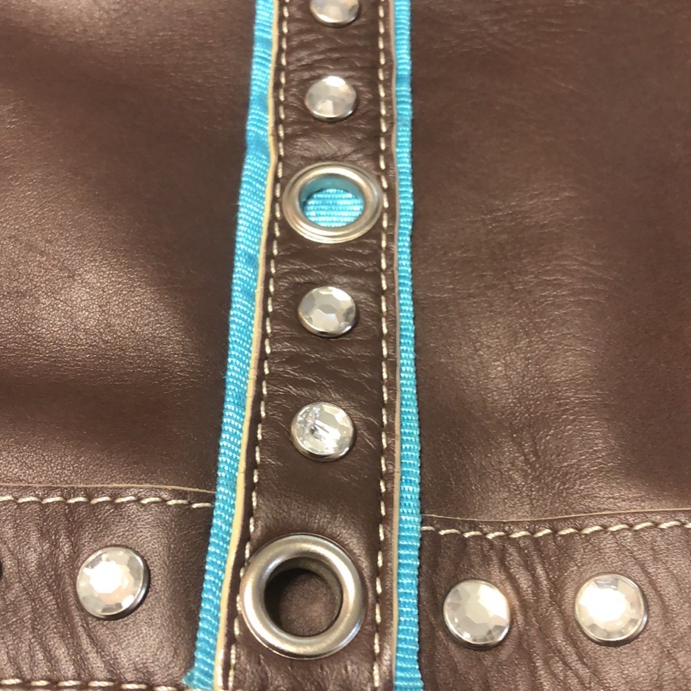 Brown leather Franco Sarto, leather bag with turquoise lining - Picture 6 of 7